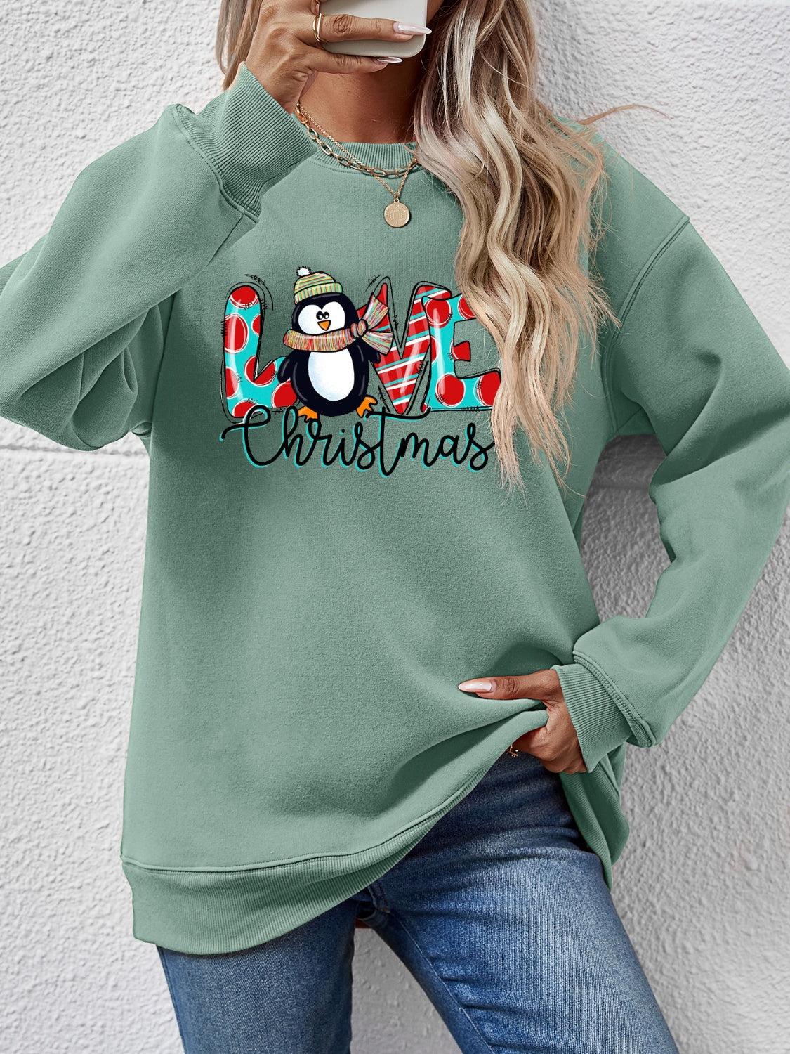 LIVE CHRISTMAS Drop Shoulder Round Neck Sweatshirt