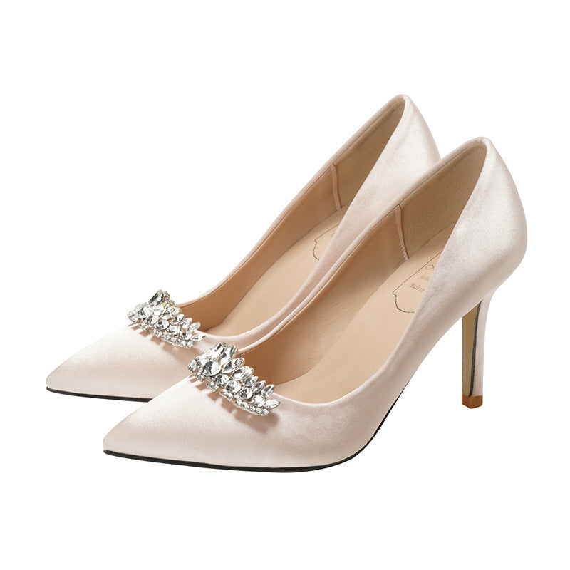 Wedding Shoes Rhinestone Princess Satin Small Size Bridesmaid Champagne Gold Dress Shoes