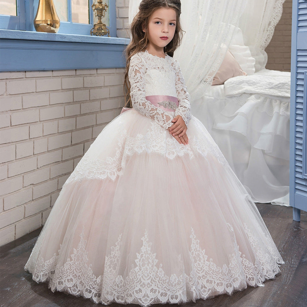 Double Lace Long Sleeve Flower Girl Pettiskirt Wedding Dress