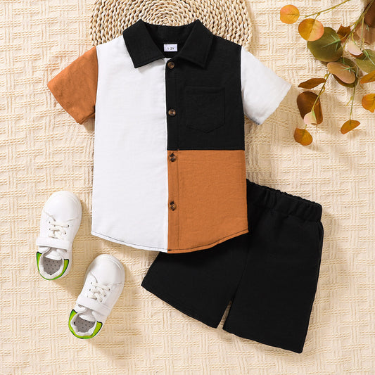 Kids Color Block Shirt and Shorts Set