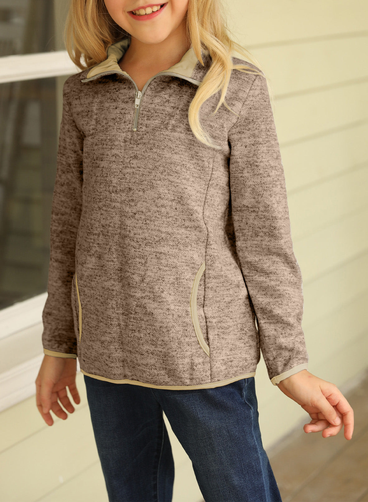 Kids Quarter-Zip Collar Sweatshirt with Kangaroo Pocket