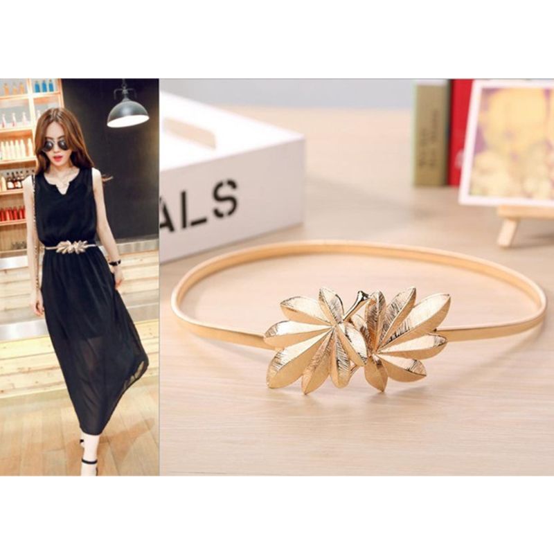 Women Skinny  Elastic Wedding Dress Waist Belt Gold