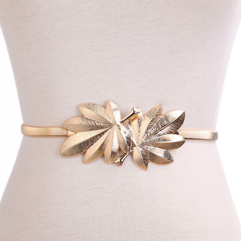 Women Skinny  Elastic Wedding Dress Waist Belt Gold