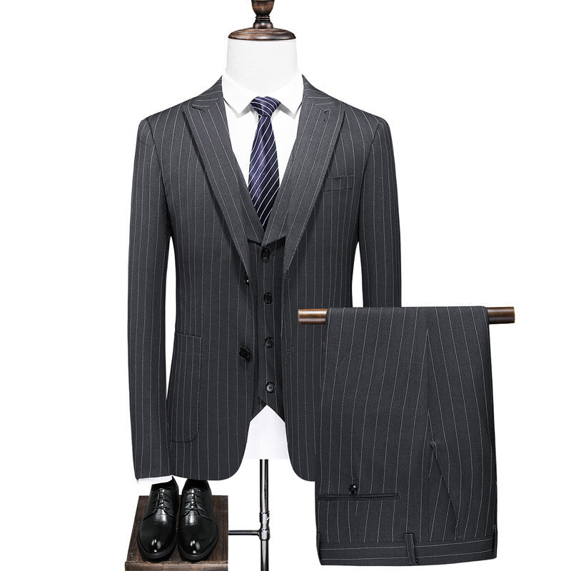 Men's Striped Suits Cross-border E-commerce Large Size Suit Three-piece Slim Wedding Dress