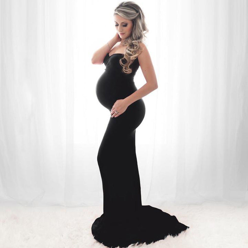 Pregnant Women Photo Shoot Wedding Dress Sleeveless Low-Cut Tail Dress