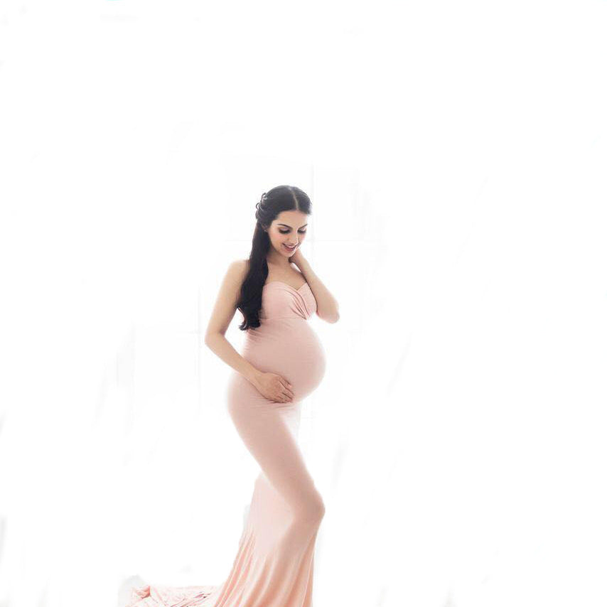 Pregnant Women Photo Shoot Wedding Dress Sleeveless Low-Cut Tail Dress