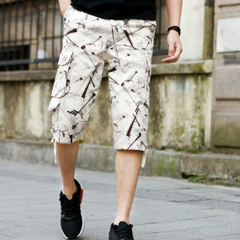 Straight-Leg Cargo Shorts Multi-Pocket Middle Pants