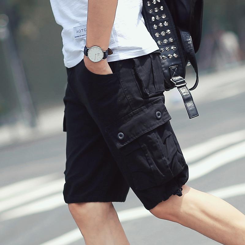 Straight-Leg Cargo Shorts Multi-Pocket Middle Pants