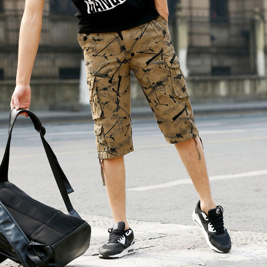 Straight-Leg Cargo Shorts Multi-Pocket Middle Pants