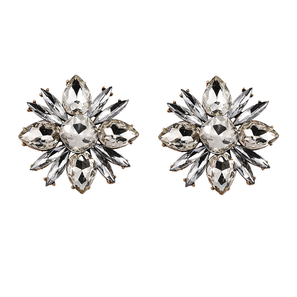 New Flower Earrings With Diamonds, Wedding Dress Accessories, Crystal Earrings