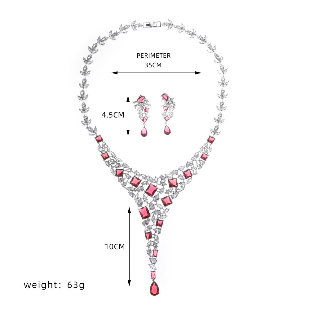 Bridal Necklace Ear Stud Color Zircon Necklace Suit Wedding Dress Wedding Earring Accessories