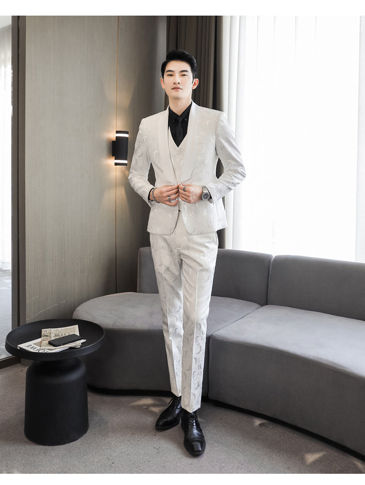 Wedding Embossed Dress Suit Three-piece Suit For Men