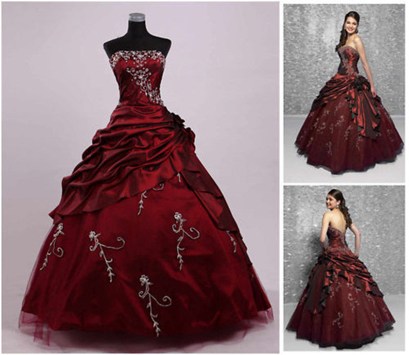 Wedding Dress Handmade Silver Embroidered Taffeta Formal Occasion Ball Evening Gown For Women