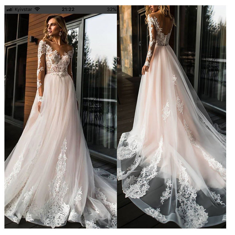 Long Sleeve Lace Slim Small Trailing Wedding Dress