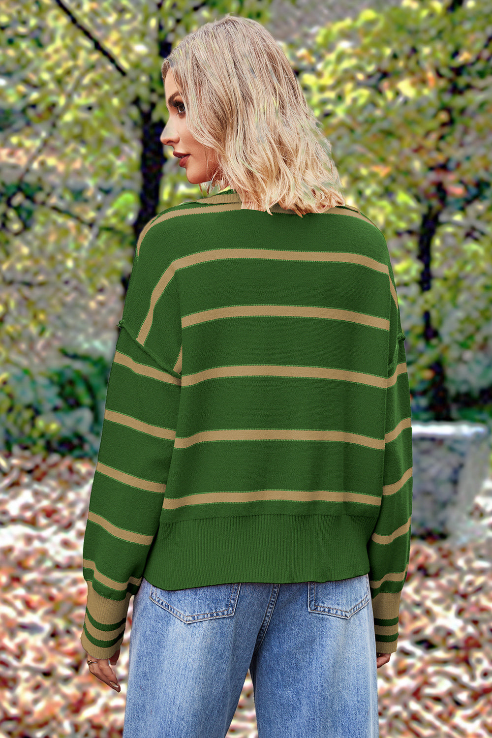 Striped Collared Long Sleeve Sweater