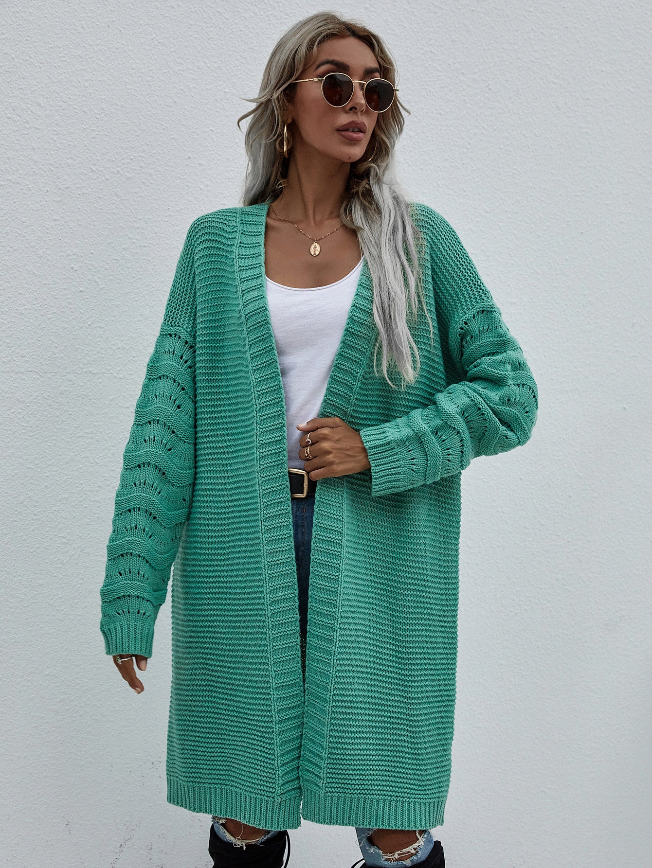 Double Take Horizontal Ribbing Open Front Duster Cardigan