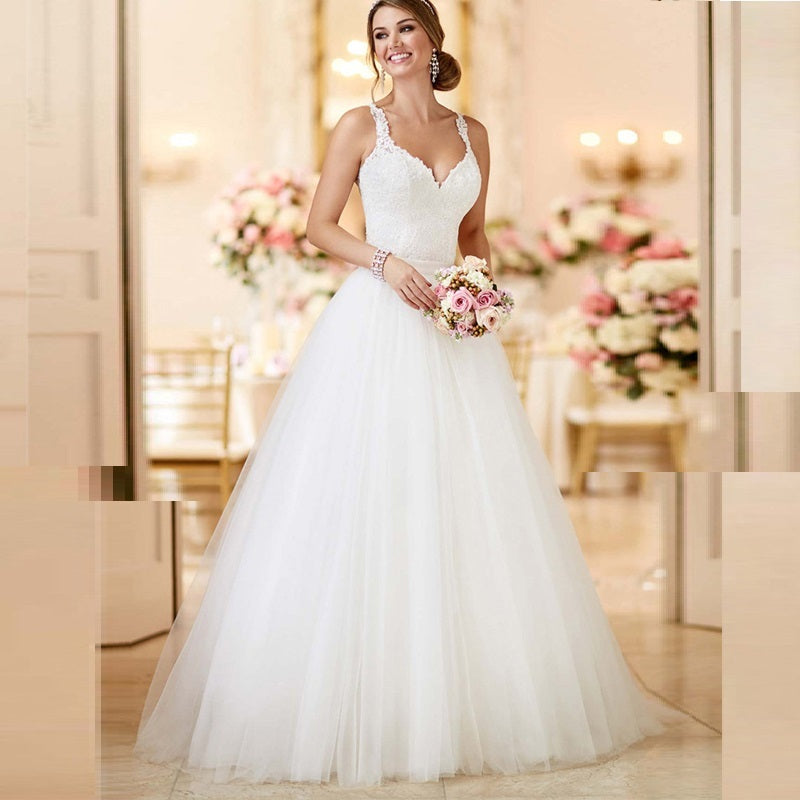 Lace Tube Top Removable Classic Wide Hem Bubble Skirt Floor-length Wedding Dress