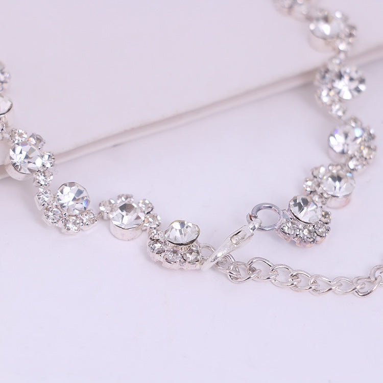 Simple diamond earrings necklace set bride Korean party dress wedding jewelry accessories