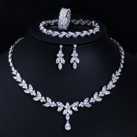 Korean Fashion And Generous Bride Wedding Dress Accessories High-grade AAA Zircon Four-piece Set