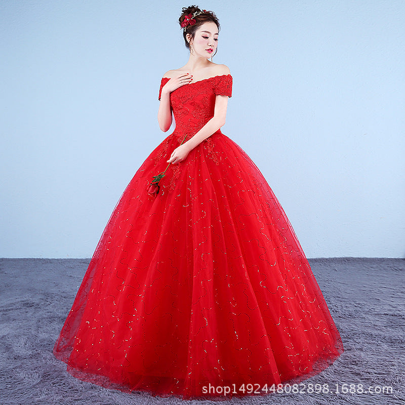 Off-shoulder Wedding Dress Korean Slim Fit