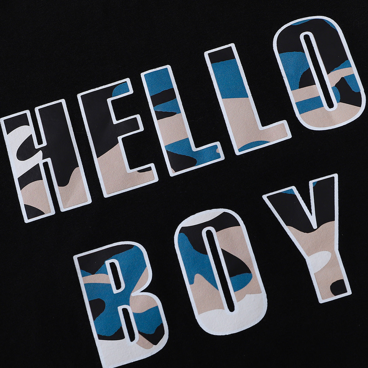 HELLO BOY Graphic Tee and Camouflage Shorts Set