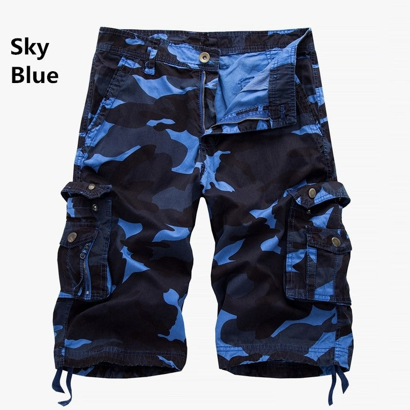 Men's Cotton Loose Casual Five Point Camo Multi Pocket Cargo Shorts