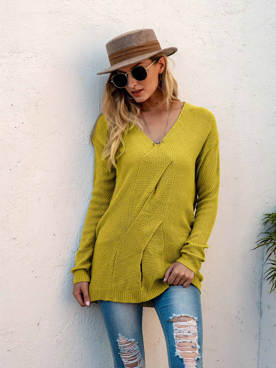 V-Neck Crisscross Detail Sweater