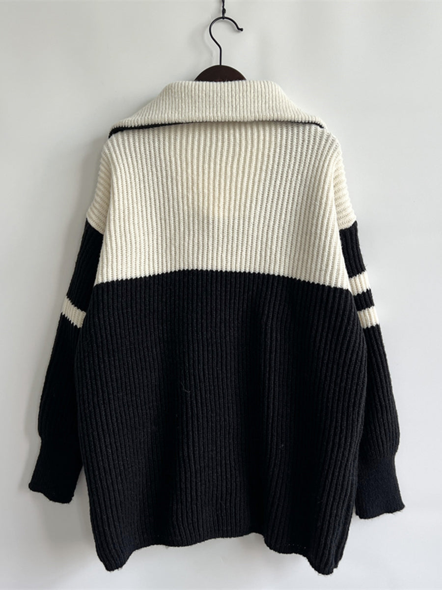 Ribbed Two-Tone Half Zip Sweater