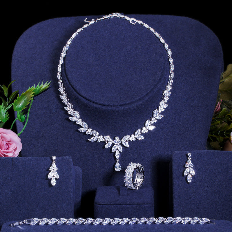 Korean Fashion And Generous Bride Wedding Dress Accessories High-grade AAA Zircon Four-piece Set