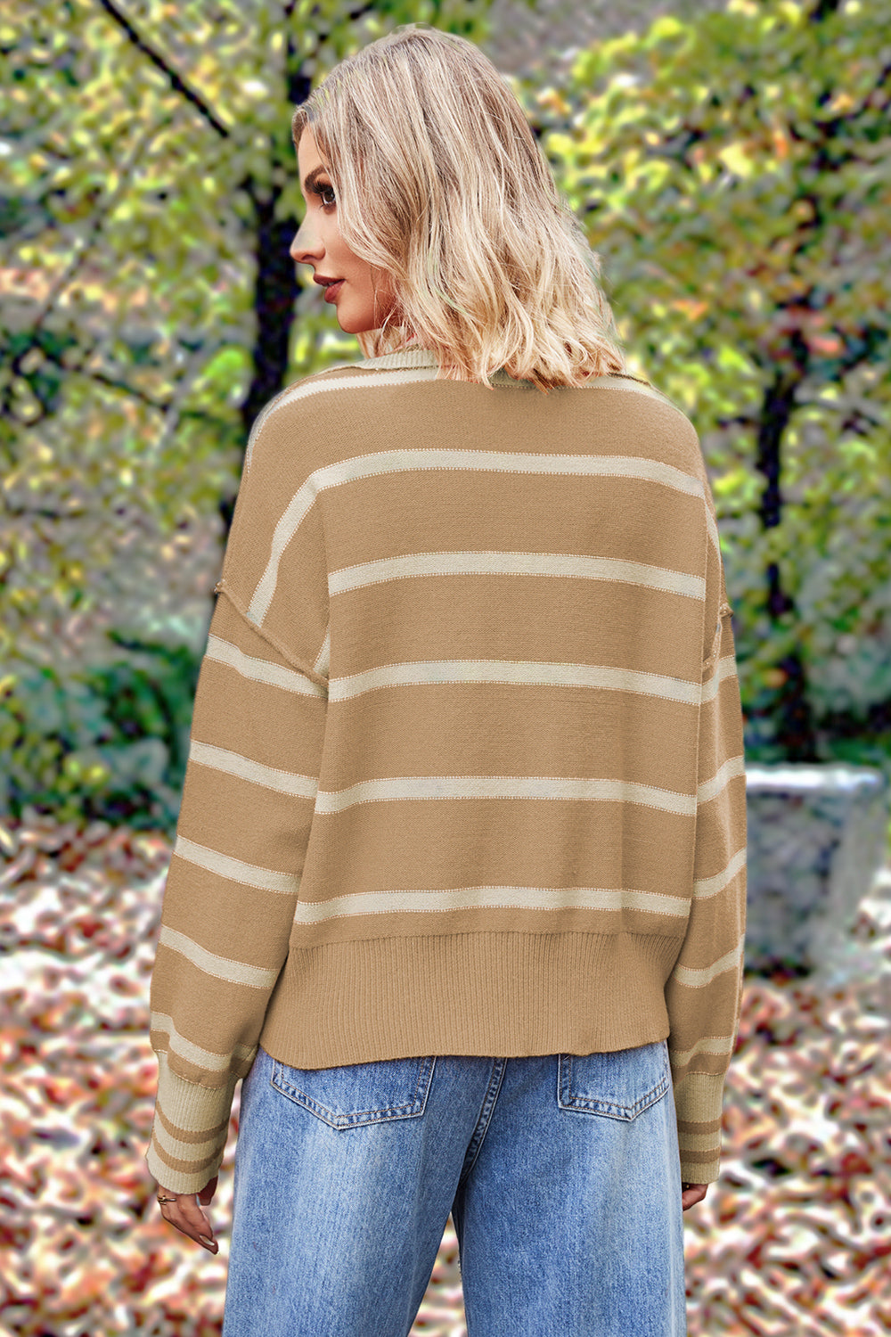 Striped Collared Long Sleeve Sweater