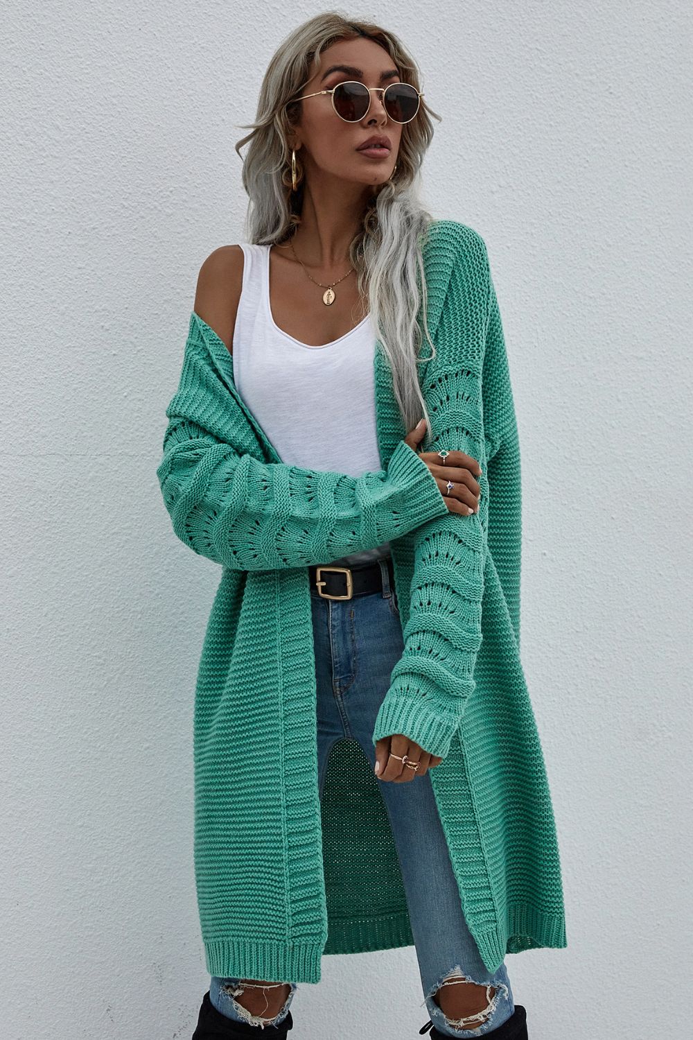 Double Take Horizontal Ribbing Open Front Duster Cardigan