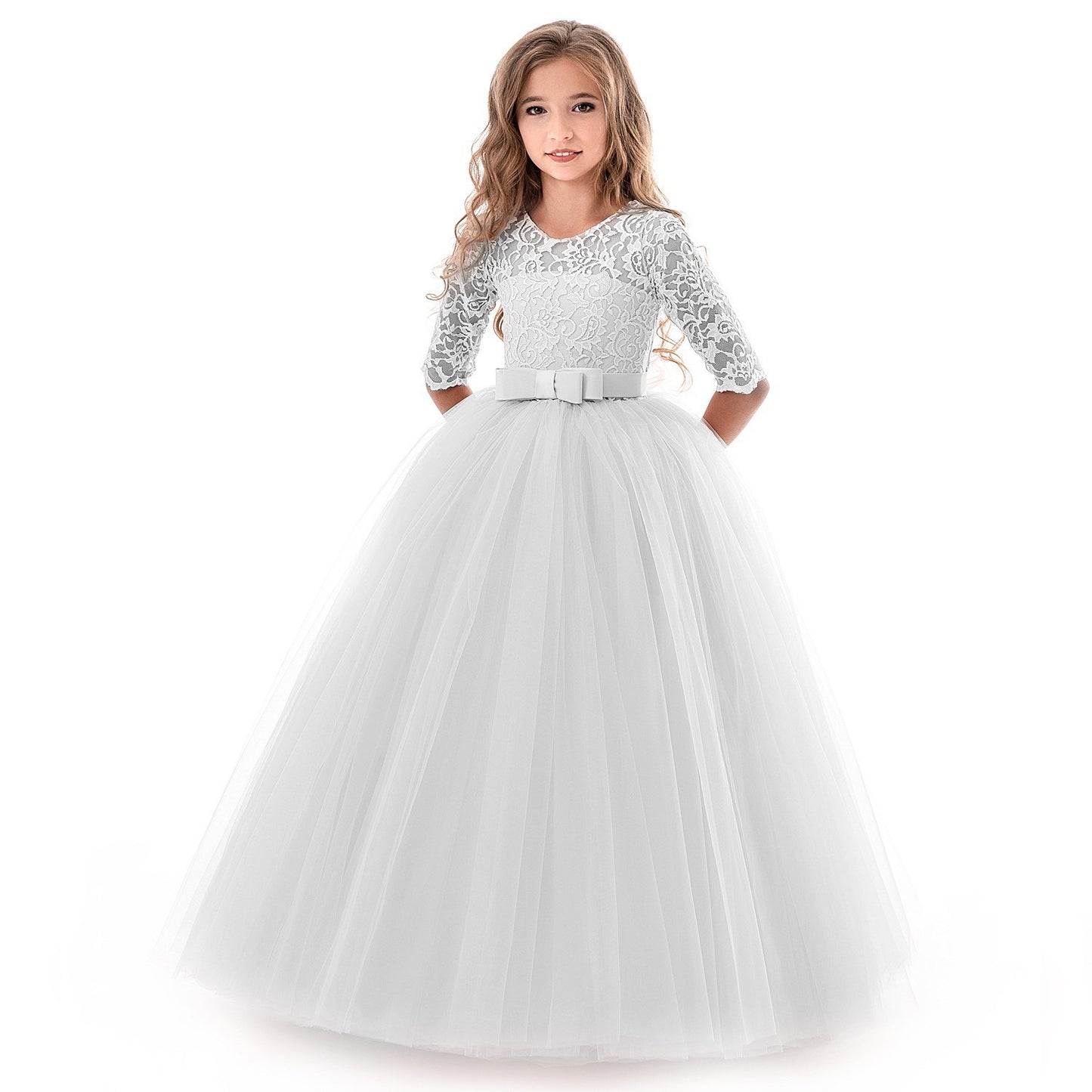 Children's dress long sleeve wedding flower girl skirt