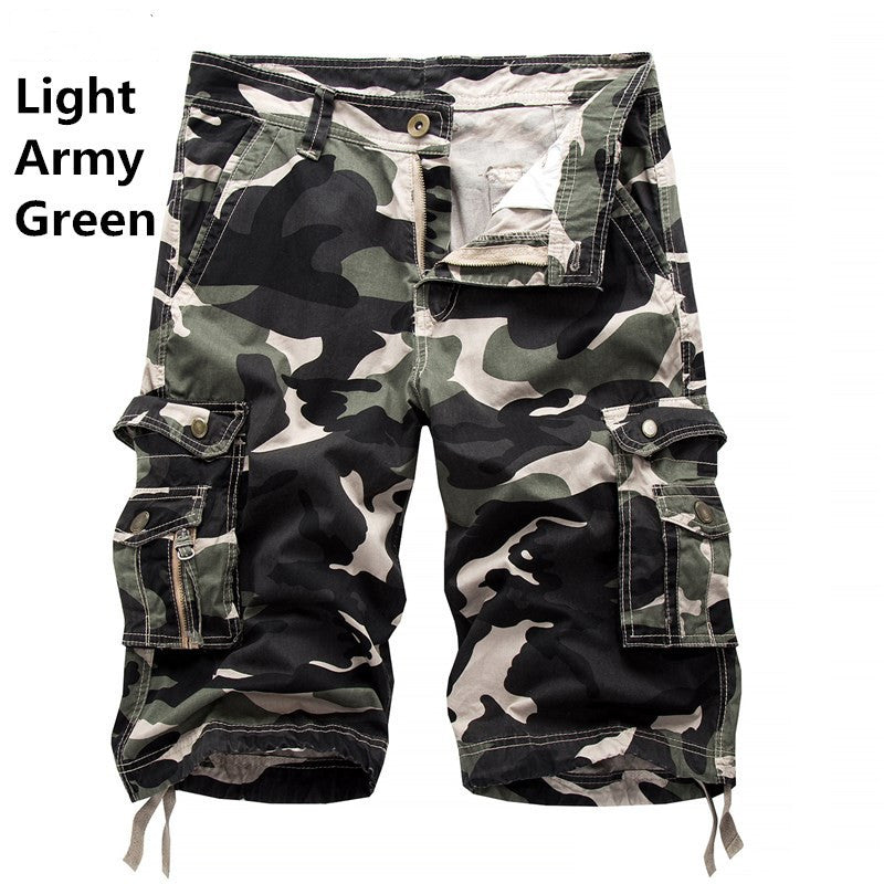 Men's Cotton Loose Casual Five Point Camo Multi Pocket Cargo Shorts