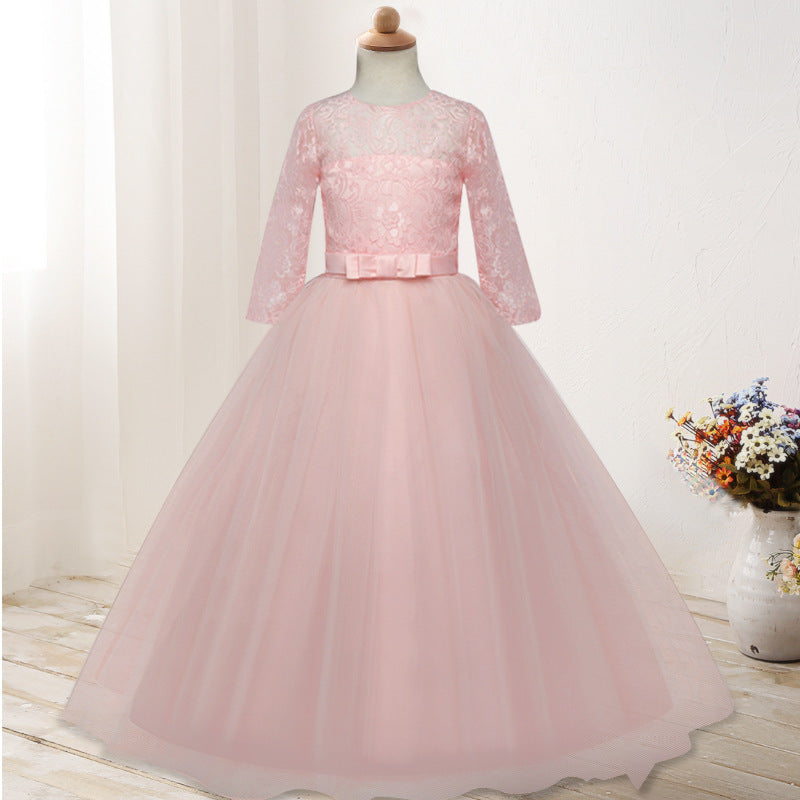 Children's dress long sleeve wedding flower girl skirt