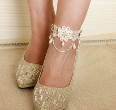 White flowers bride bridesmaid wedding dress accessories anklet personality foot rope