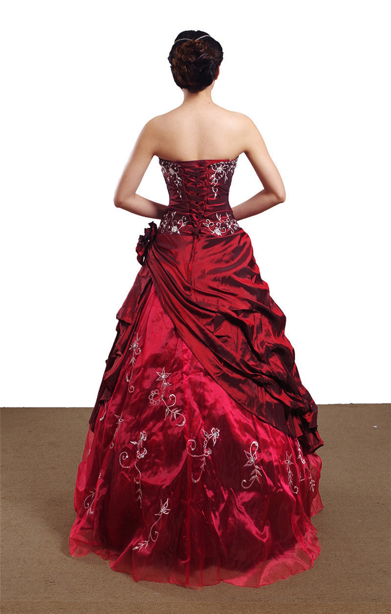 Wedding Dress Handmade Silver Embroidered Taffeta Formal Occasion Ball Evening Gown For Women