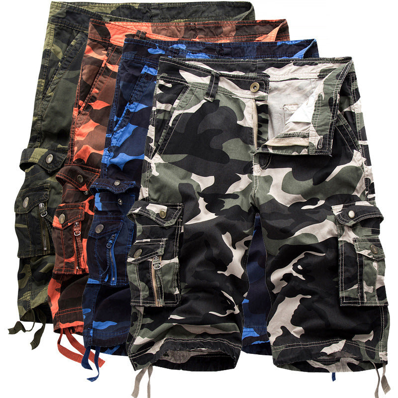 Men's Cotton Loose Casual Five Point Camo Multi Pocket Cargo Shorts