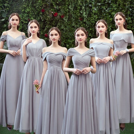 Bridesmaid Long Gray Bridesmaid Sisters Wedding Slimming Off-shoulder Banquet Dress