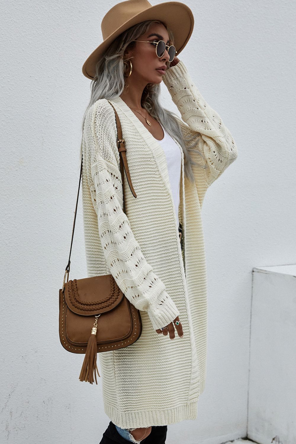 Double Take Horizontal Ribbing Open Front Duster Cardigan