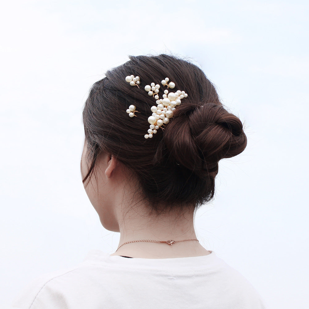 Handmade Pearl U-Shaped Hairpin Bridesmaid Wedding Dress Tiara Set