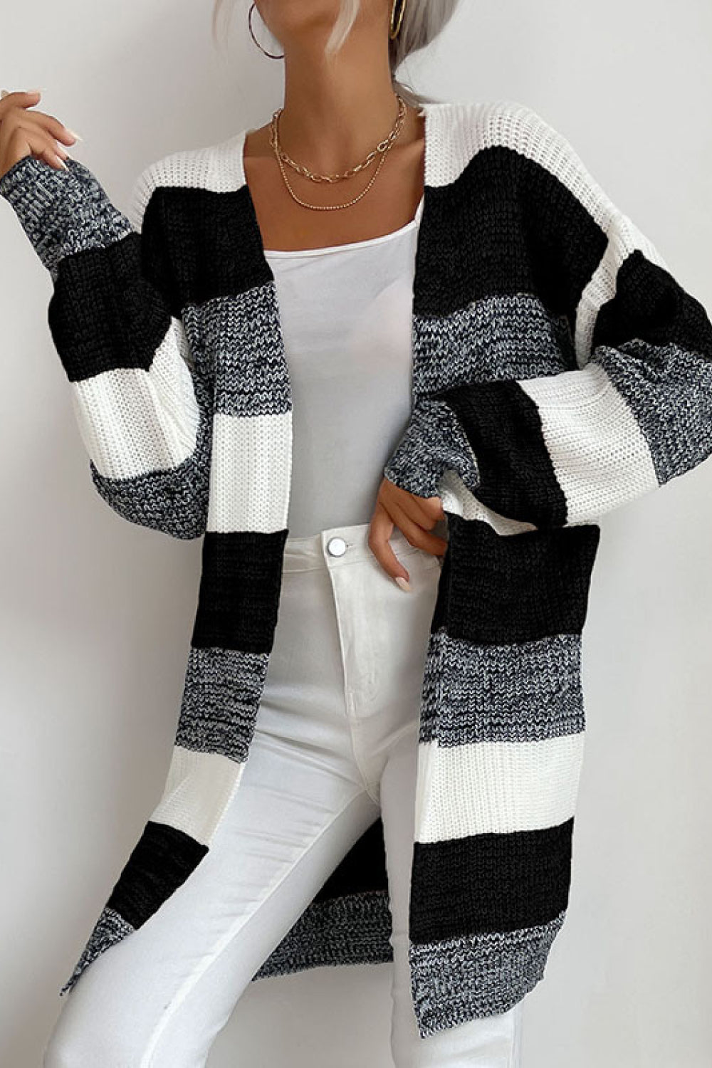 Striped Long Sleeve Duster Cardigan