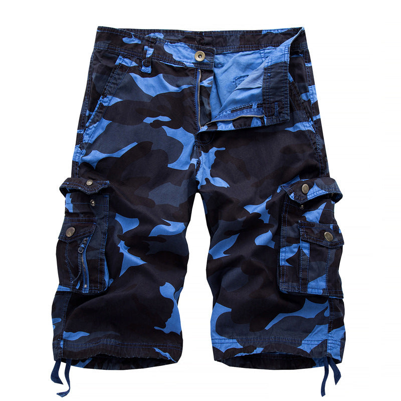 Men's Cotton Loose Casual Five Point Camo Multi Pocket Cargo Shorts