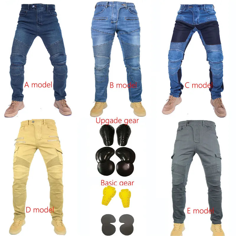 Men Jeans Collection Classic Denim UGB06 PK718 PK719 Zip Motorcycle Pants  Pantalones Motocicleta Hombre Featherbed Jeans Gears