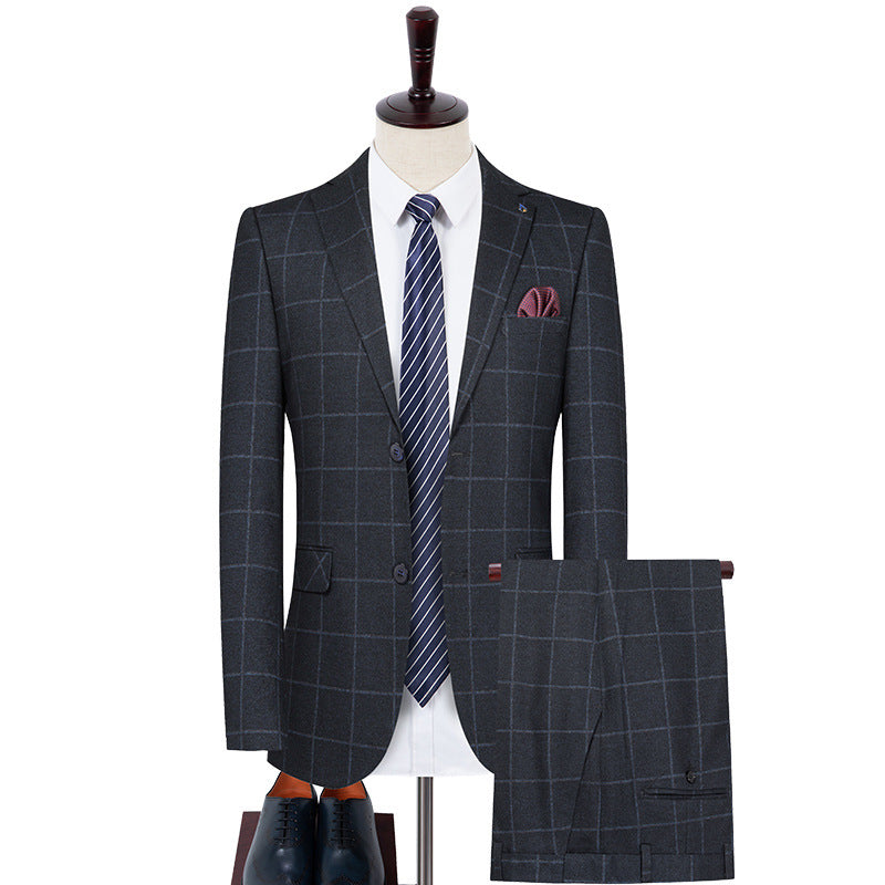 Plaid Men's Two-piece Wedding Dress Wool Small Suit