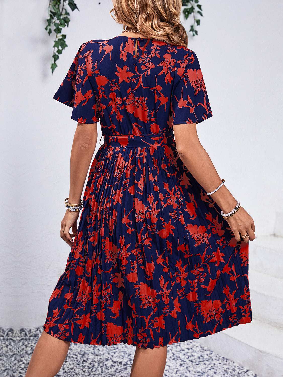 Perfee Printed Round Neck Short Sleeve Dress