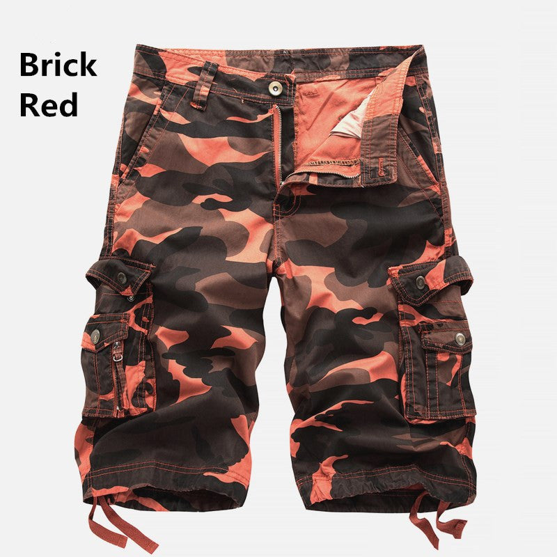 Men's Cotton Loose Casual Five Point Camo Multi Pocket Cargo Shorts