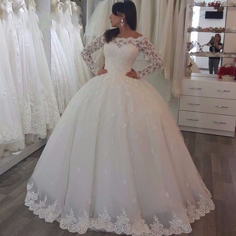 One-shoulder Long-sleeved Lace Bridal Wedding Dress