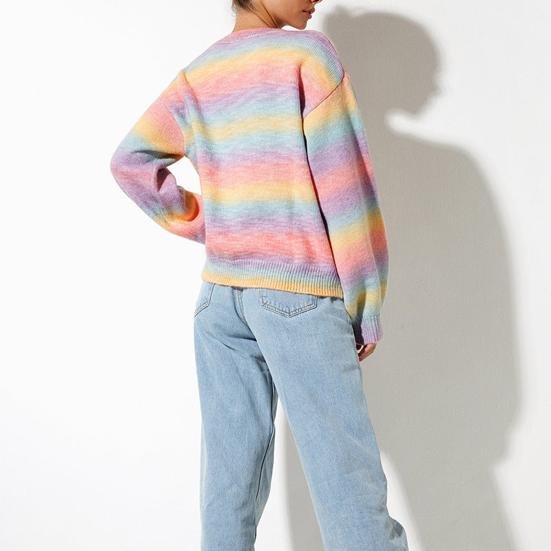 Gradient Round Neck Long Sleeve Sweater