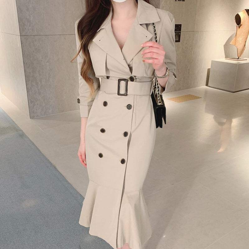 Women's Elegance Suit Collar Double Breasted Lace-Up Dress