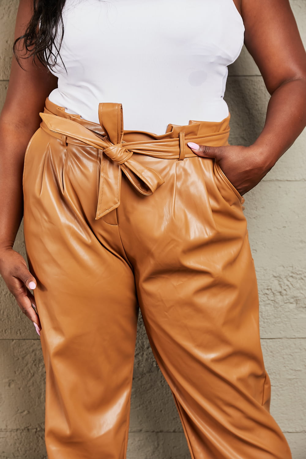 HEYSON Powerful You Full Size Faux Leather Paperbag Waist Pants